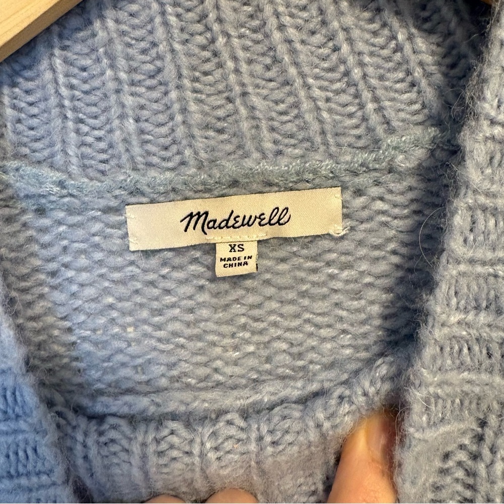 Madewell Bayfront Turtleneck Sweater XS Baby Blue Chunky Cable Knit - Picture 3 of 7
